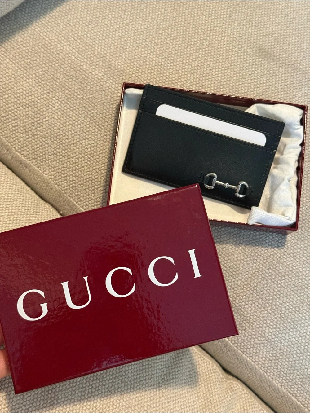 Authentic Gucci Black Leather Card Holder with Silver Horse Bit Accent